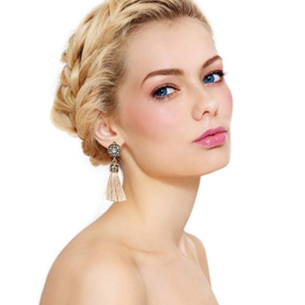 Vintage Crystal Tassel Drop Dangle Earrings